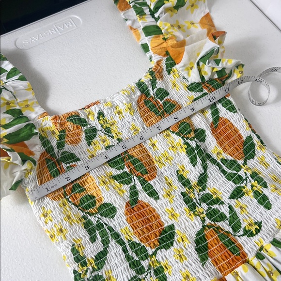 8 OAK LANE Sz M Orange Grove Smocked Tiered Dress Cotton Flutter Sleeve - Picture 7 of 13
